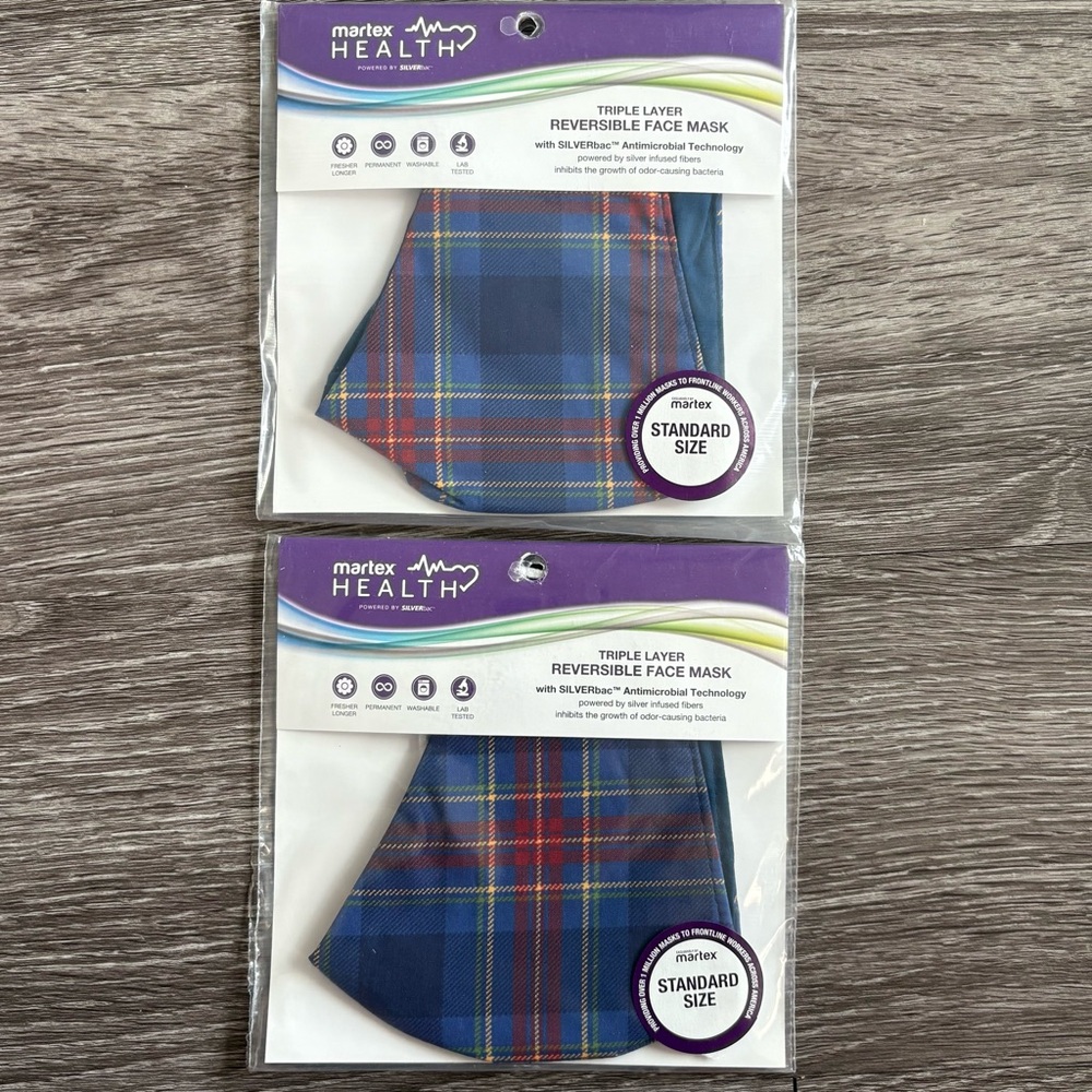 Martex Health Triple Layer Reversible Face Mask in Blue and Red Plaid